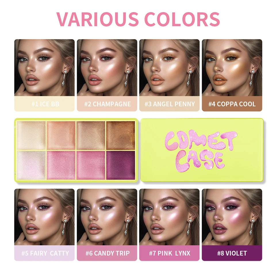 Multi Cream Eyebrow Blush Highlighter Palette Long Wearing Eyeshadow Palette Matte Shimmer Finish With Free Brush & Powder Puff