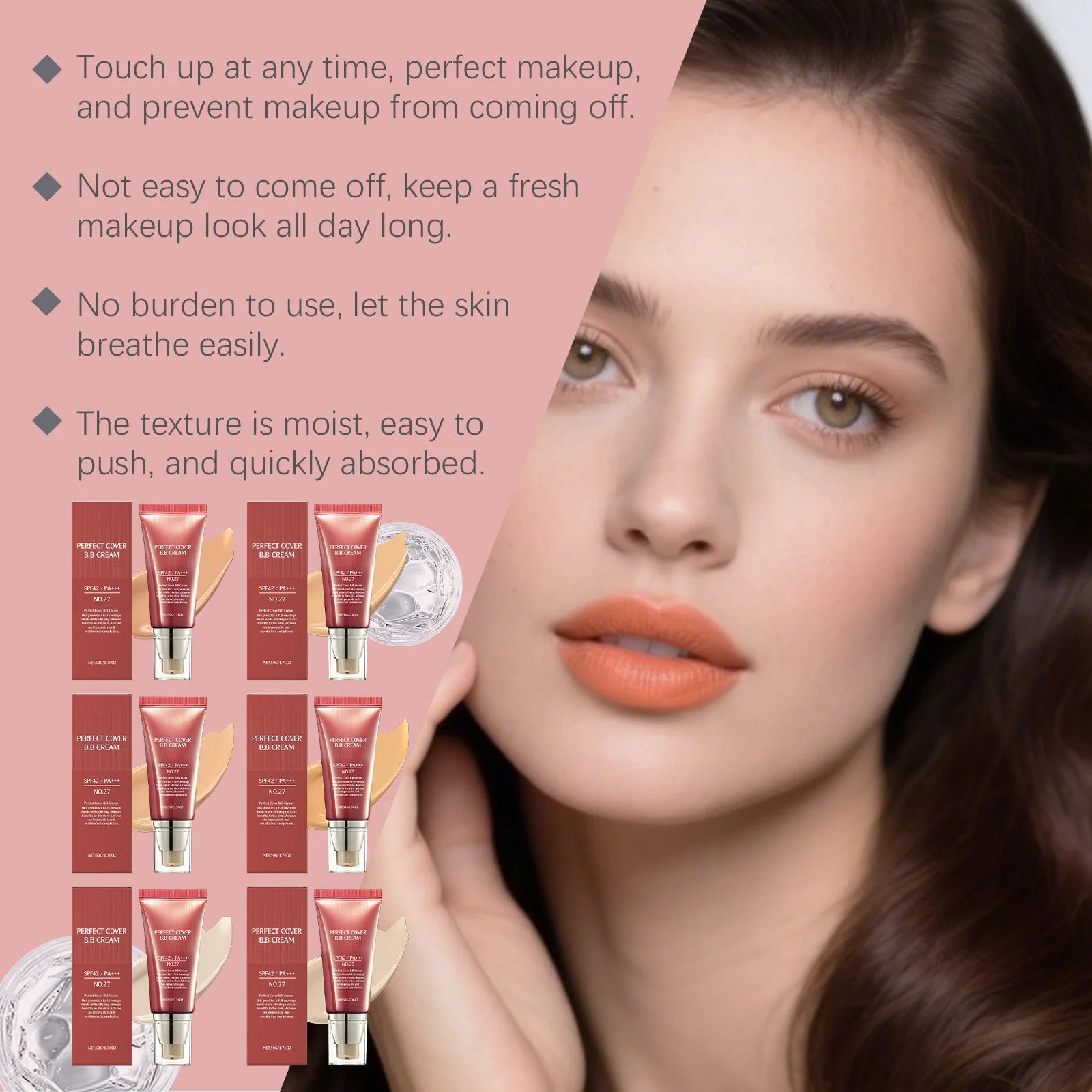 BB Cream SPF 42 PA +++ Tinted Moisturizer for Face Full Coverage Concealer Liquid Foundation Makeup for Dark Circles Fine Lines