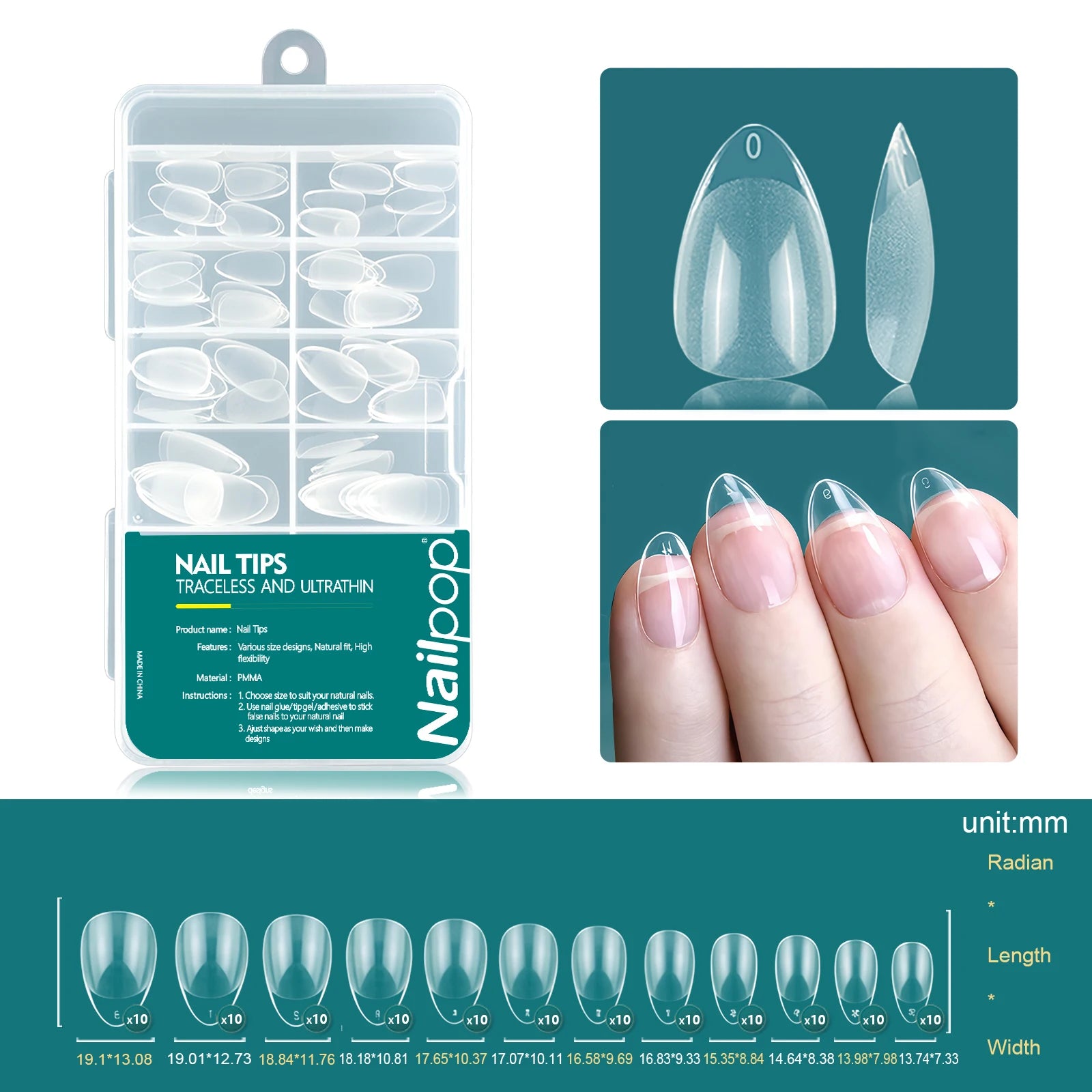 Nailpop Soft Gel Tips For Nails Acrylic Material Half Almond Artificial Nail Capsule Accessories Tool Art Salon 120pcs/box