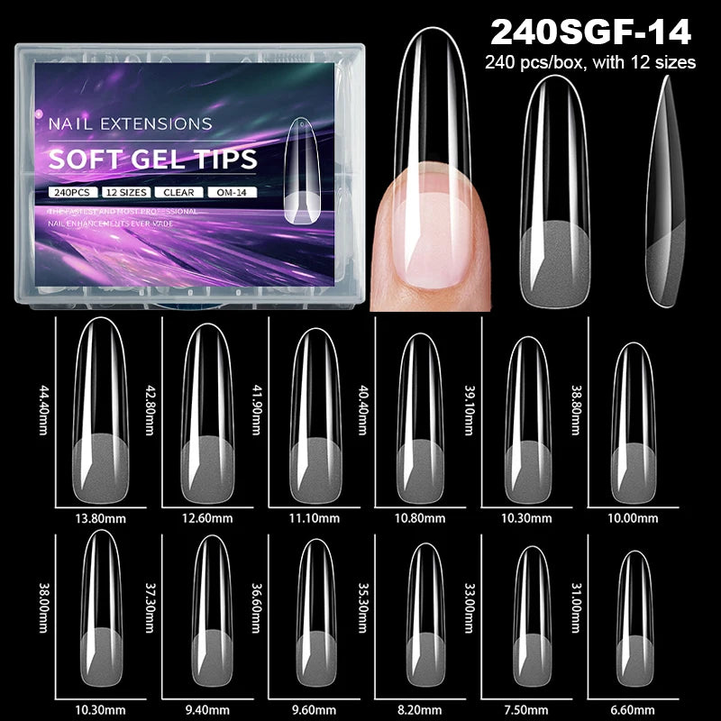 Luxury False Nail Tips Soft Gel Fingertip Semi-matte Capsules Almond French Coffin Full Cover Artificial Fake Nails Extension