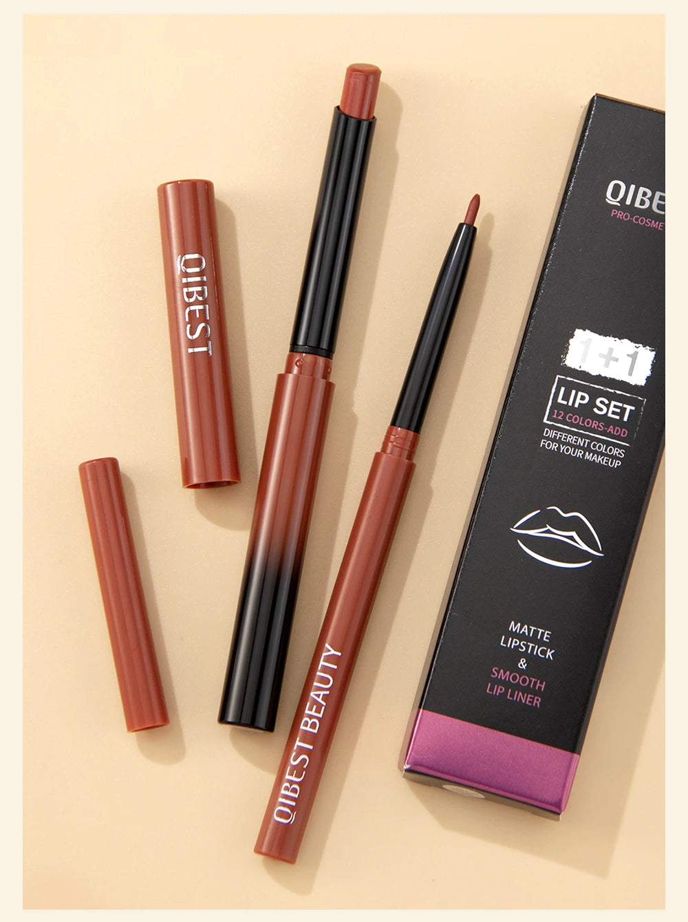 QIBEST 12 Colors Lip Makeup Nude Lipstick Pencil Waterproof Long Lasting Sexy Red Lip Stick Matte Lip Liner Pen Lipstick