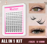 WOSHEER Manga Lash Clusters Kit Cat Lashes with Lash Bond & Seal Cluster Eyelash Extensions Mixed Tray Eyelash Clusters Kit