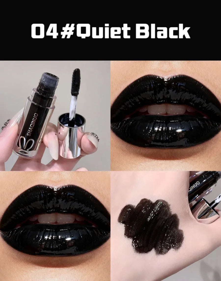 Water Light Mirror Lip Gloss Lasting Moisturizing Cool Black Silver Gray Pearlescent Fine Sparkling Lipstick Lip Oil