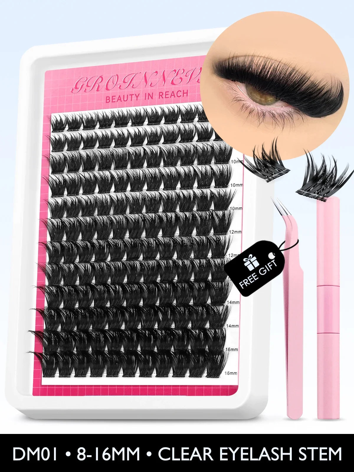 GROINNEYA Lash Clusters Kit Fluffy Individual Lashes C Curl Cluster DIY Lash Extension Kit Lash Bond and Seal Eyelash Extensions