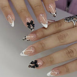 French Tip Orchid Press On Nails, Leopard Removable Fake Nails, 24 Pcs Simple False Nails Set for Women
