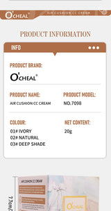 O'CHEAL Mushroom Cushion CC Cream Face Airy Coverage Long-lasting Moisturizing Waterproof Oil Control Concealer BB Cream Makeup