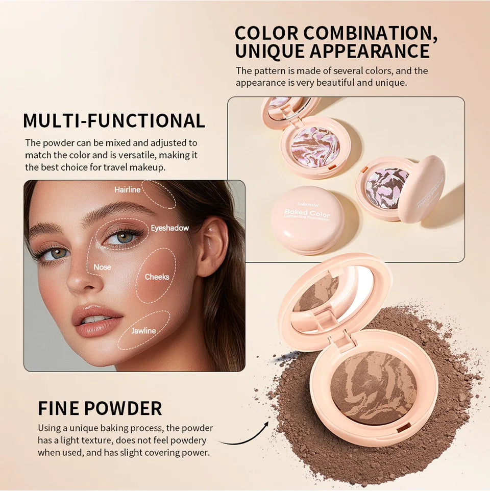 Demi Matte Natural Finish Baked Brighten Color Correcting Powder Foundation Buildable Light to Coverage Oil Control Makeup