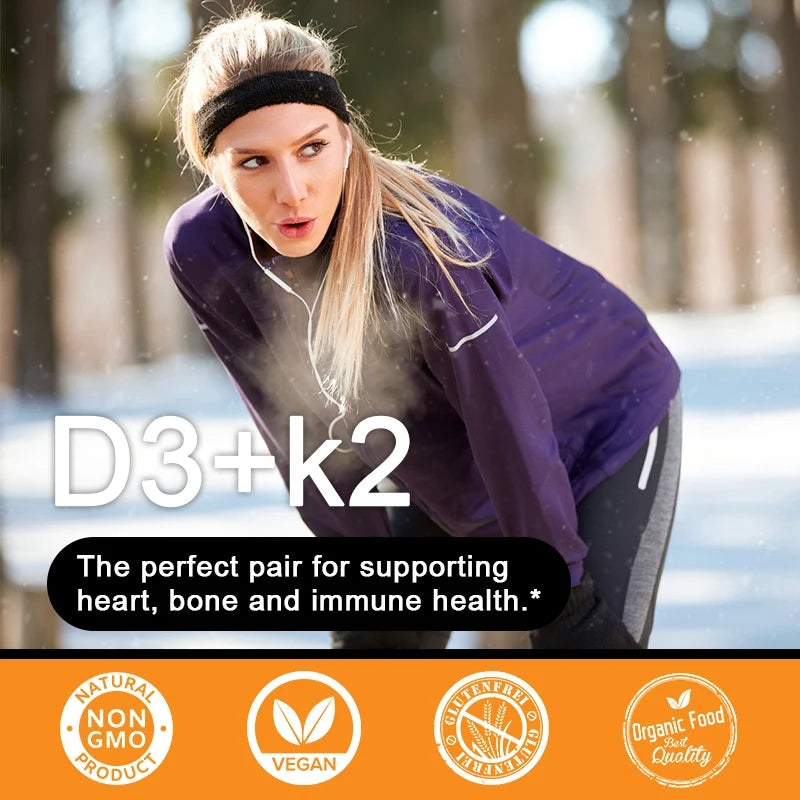Natural Vitamin D3 K2 Softgels for Heart, Joint and Bone Health, D3 K2 Multivitamin Supplement