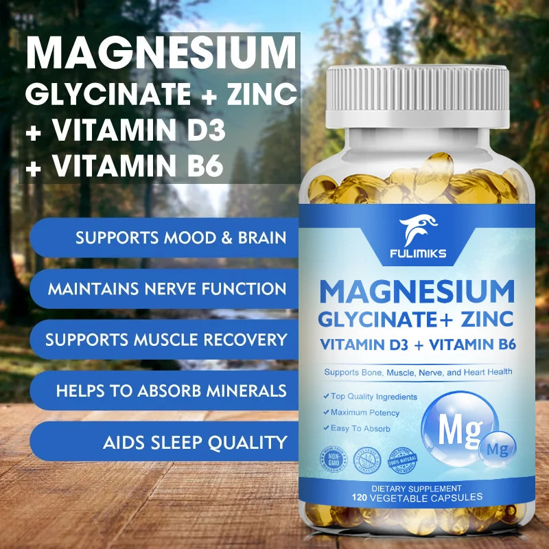 Magnesium Glycinate + Zinc Supplement Capsules, High Absorption, Support Sleep Health, Bone Joint, Brain, Strengthen Immune