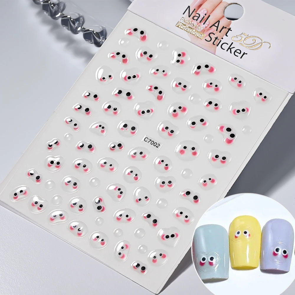 1PCS Summer Eyes 3D Jelly Nail Stickers Sausage Mouth Big Lips Smile Expression Design Self Adhesive Nail Art Stickers