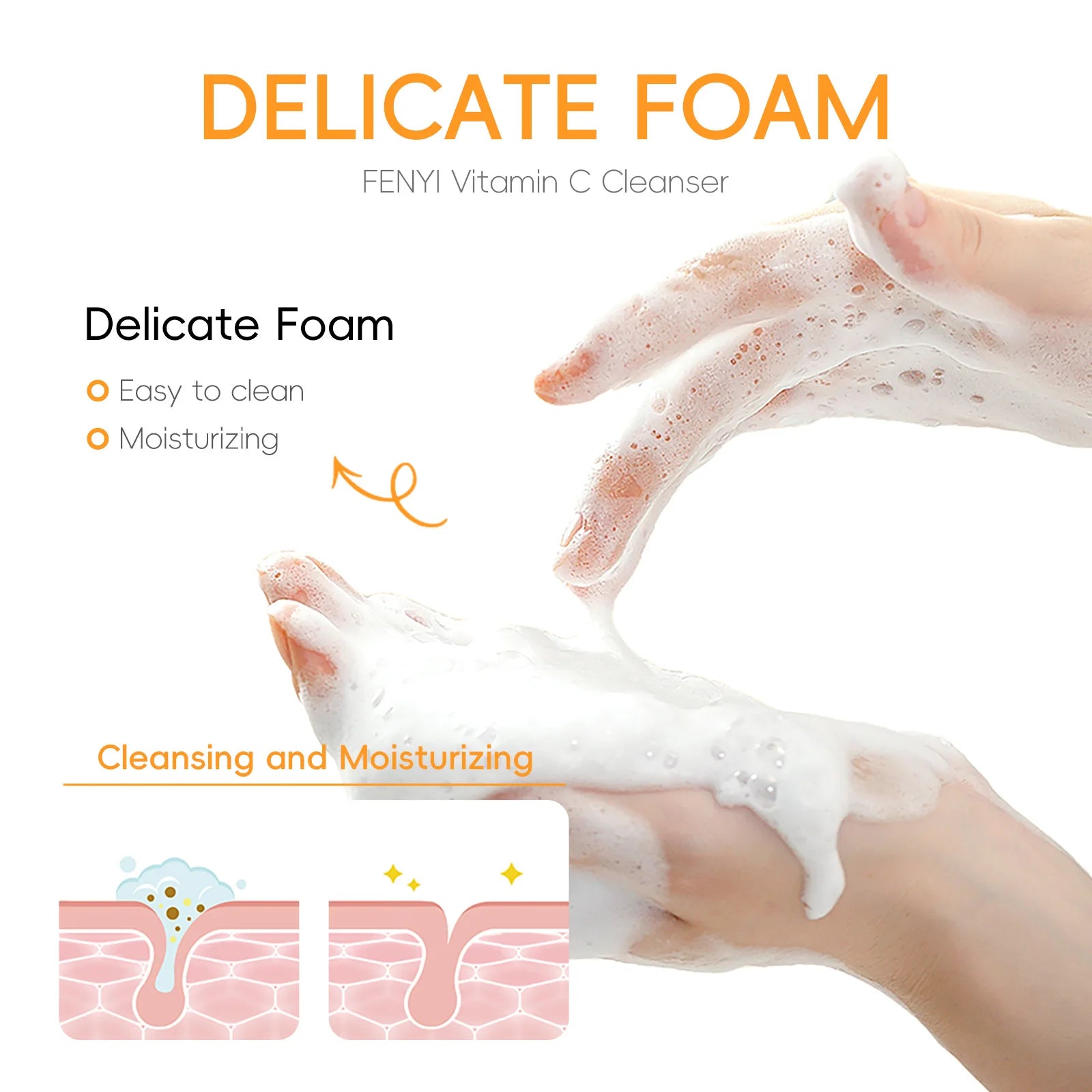 Vitamin C Facial Cleanser Deep Cleansing Moisturizing Blackhead Removal Gentle Foam Hydrating Non-Drying Face Wash Cleanser