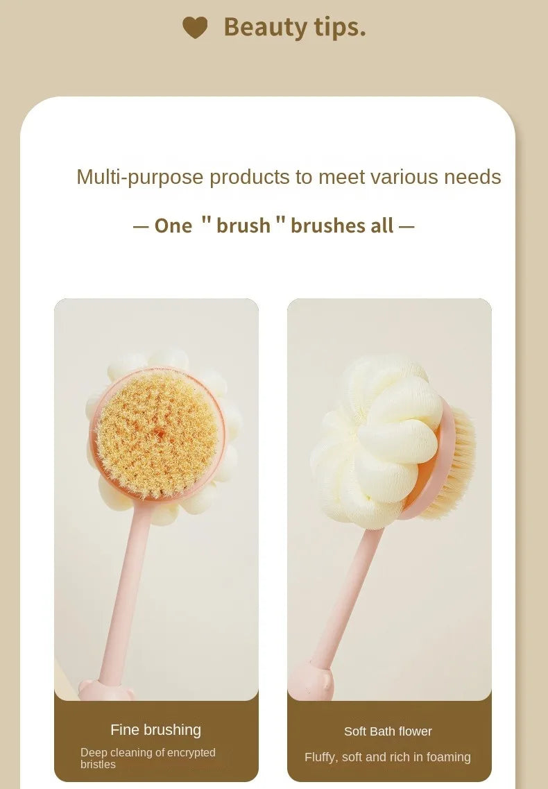 Two Sided Shower Body Brush Silicone Long Handle Bathroom Wash Brush Bathing Massage Back Body Exfoliating Brush Bath Supplies