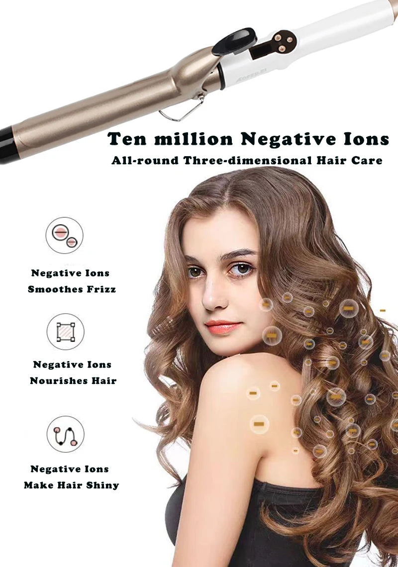 Temperature Setting Electric Hair Curler Long Curling Tong Wand 9-38mm Professional Hair Curling Iron LCD Screen