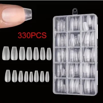 Boxed 330 Short Almond Nail Tips - Upgraded Matte Gel Nail Stickers Without File, Pre-Shaped Full Coverage of Short Almond Nails