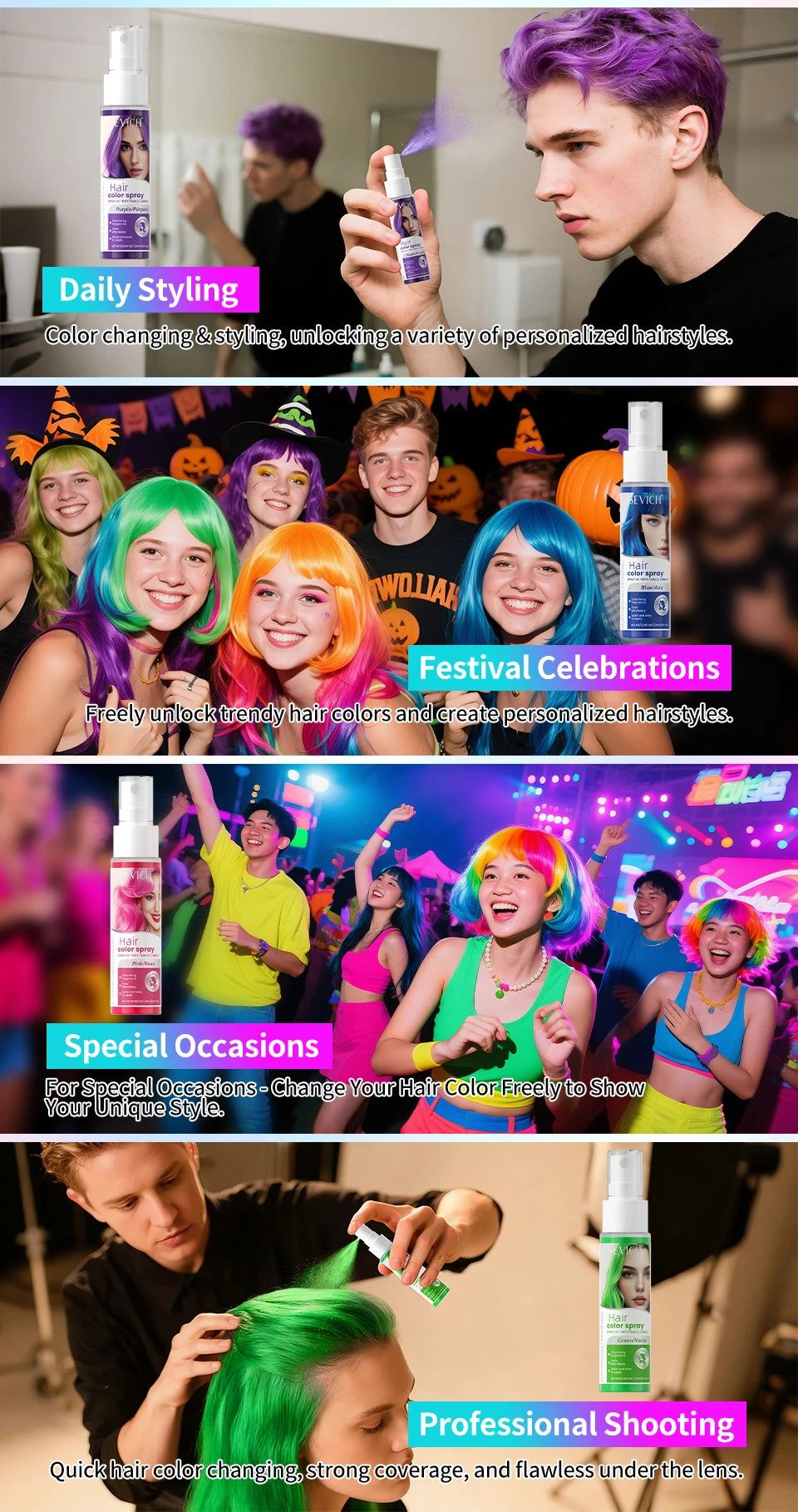 Hair Color Spray Long Lasting Hair Dye Spray Instant Hair Salon Multi Color Hair Colour Cream for Festive Party Socccer Fan Gift