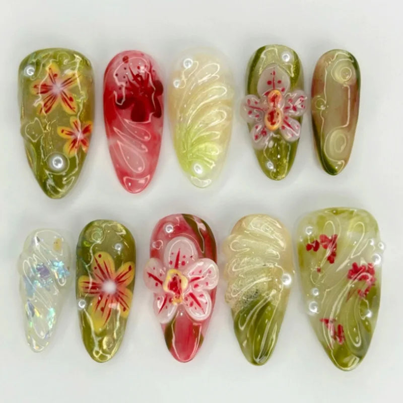 24 false nail pieces shipped randomly, Instagram-style false nails, wearable full-coverage almond-shaped press-on nails.