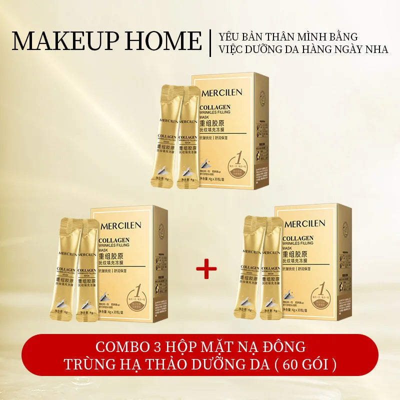 Mercilen Recombinant Collagen Wrinkle-Filling Gel Mask 4Gx60 Packs, Moisturizes, Nourishes, and Firms the Skin, Deeply Cleanses, Brightens, and Evens Skin Tone, Making Skin Look Younger, Suitable for All Skin Types