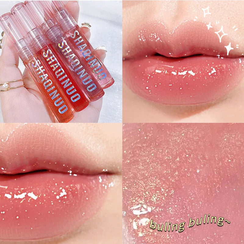 Four pack lip gloss set box, water gloss jelly lip gloss, moisturizing glass lips, not easy to stick to cup
