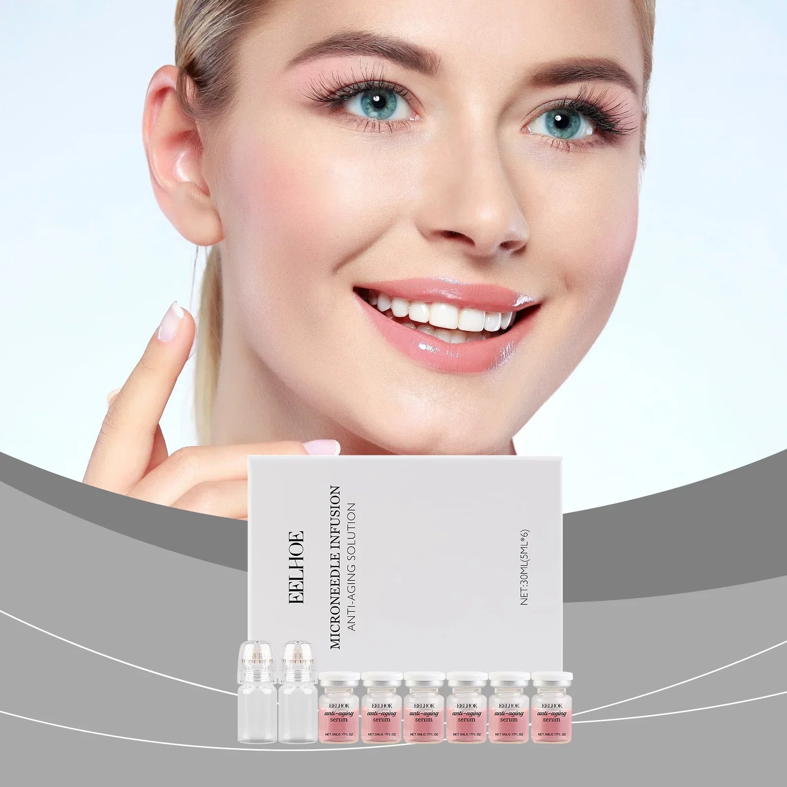 0.2MM Microneedle 2 Tools + 6 Bottles Korean Moisturizing Renewal Set, Firming & Anti-Fine Lines Daily Skin Care Essence