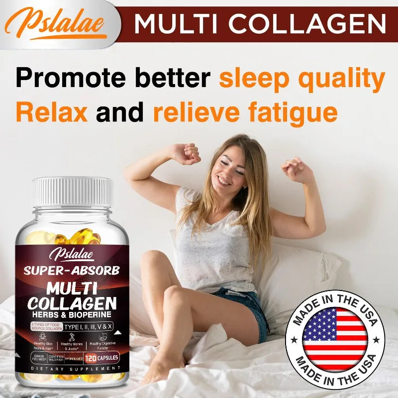 Multi Collagen Capsules - Collagen Skin Whitening & Anti-Aging - Vitamin C, Hyaluronic Acid, Gluten Free Supplement