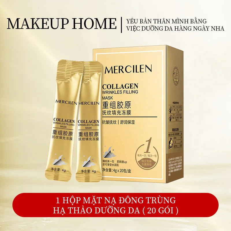 Mercilen Recombinant Collagen Wrinkle-Filling Gel Mask 4Gx60 Packs, Moisturizes, Nourishes, and Firms the Skin, Deeply Cleanses, Brightens, and Evens Skin Tone, Making Skin Look Younger, Suitable for All Skin Types