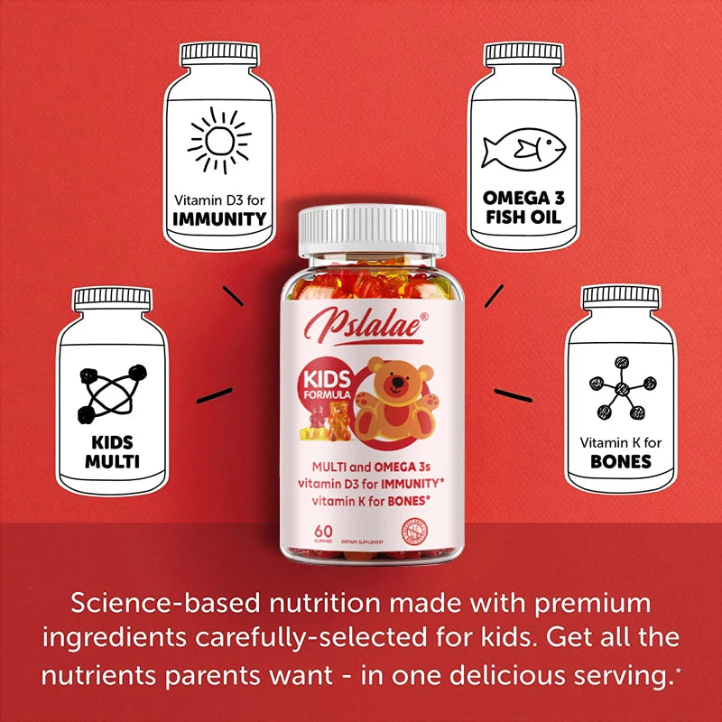 Children's Multivitamin Gummies - with Vitamin C, Omega-3 Fish Oil - Boosts Immunity and Supports Brain Health