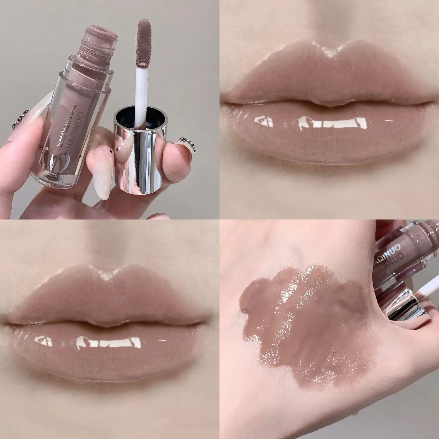 Water Light Mirror Lip Gloss Lasting Moisturizing Cool Black Silver Gray Pearlescent Fine Sparkling Lipstick Lip Oil