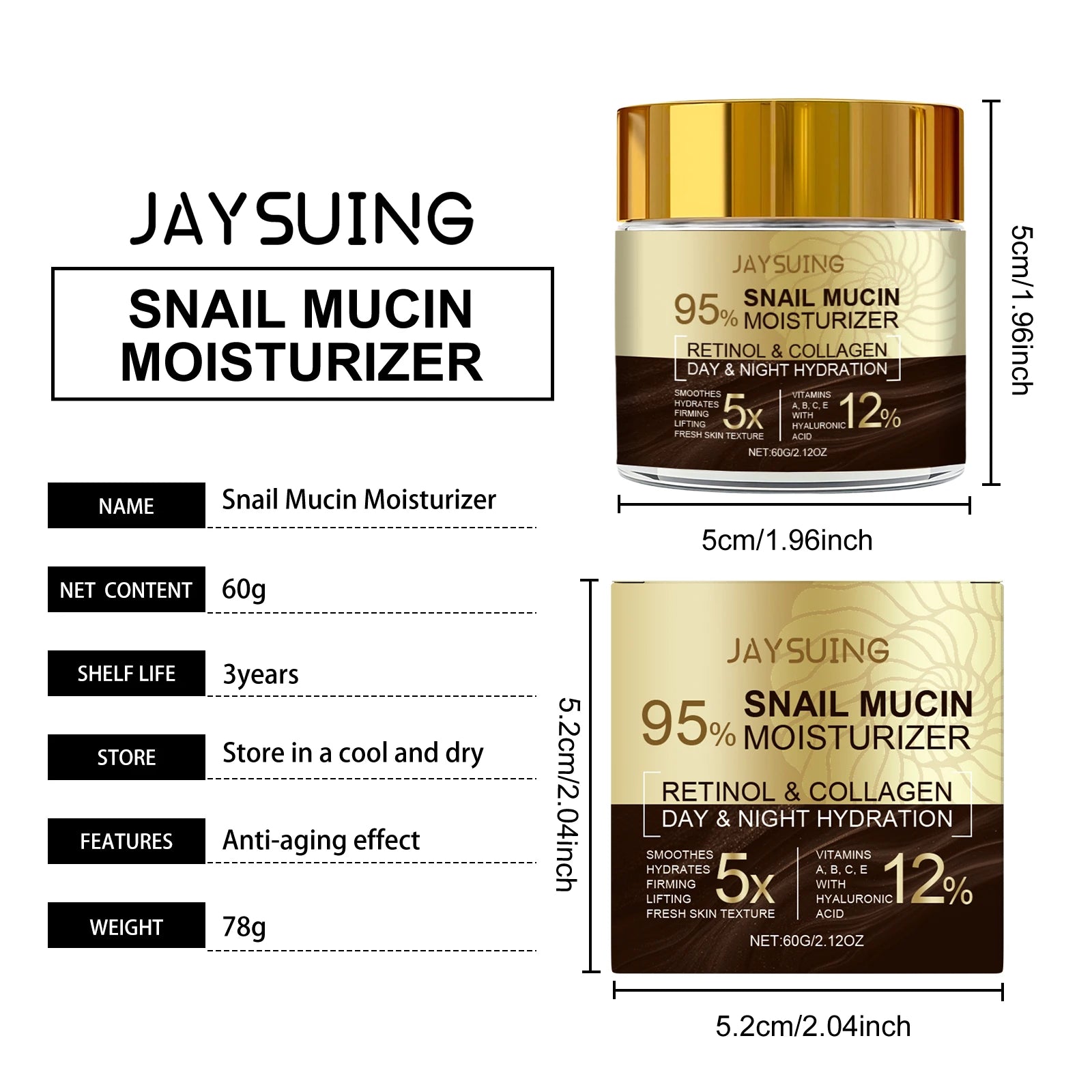 95% Snail Mucin Moisturizer Collagen Rejuvenating Anti Aging Wrinkles Firm Lift Brighten Retinol Hyaluronic Acid Day Night Cream