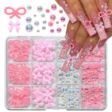 12Grid/Box Mixed Resin Bowknot Nail Charms 3D Colorful Bow Kawaii Rhinestone Nail Art Decorations DIY Manicure Parts Pen Tweezer