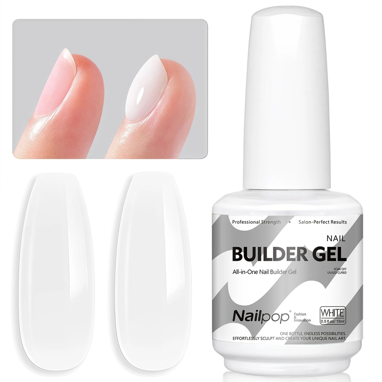 Nailpop 7-in-1 Builder Nail Gel Fast Building Gel Nail Polish Clear White Pink Nude 15ml Nail Tip Reinforcement and Extension