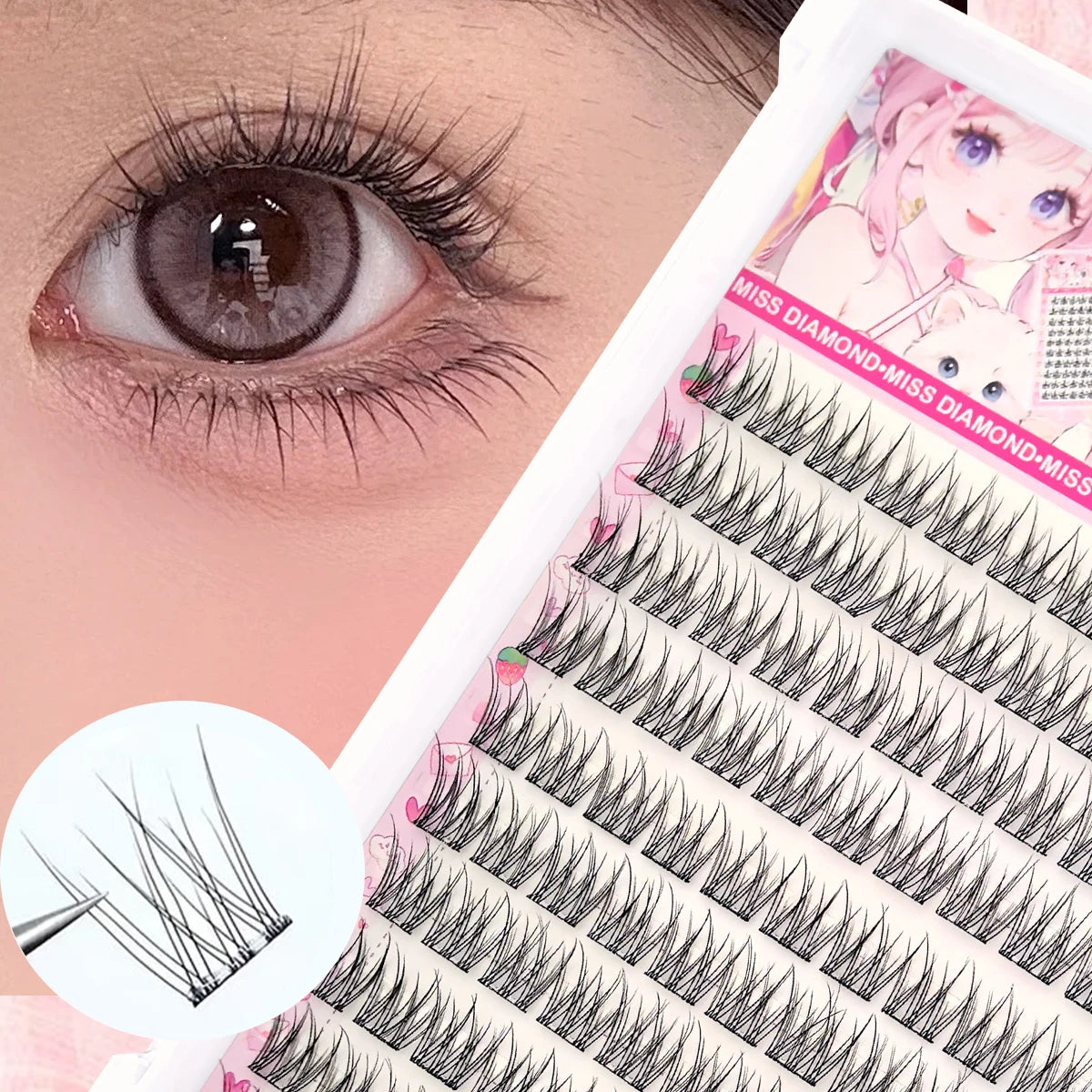 Easy-To-Adhesive False Eyelashes Set, Thick Cartoon Style with Natural Appearance, Suitable for Beginners, Thick and Fluffy, Rea