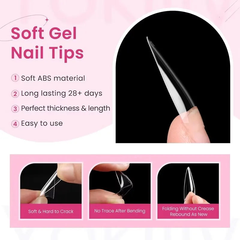 120PCS Short Nail Tips,Short Soft Gel Stiletto Nail Tips Half Cover False Nail Almond Artificial False Nail For DIY Nail Salon
