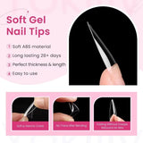 120PCS Short Nail Tips,Short Soft Gel Stiletto Nail Tips Half Cover False Nail Almond Artificial False Nail For DIY Nail Salon