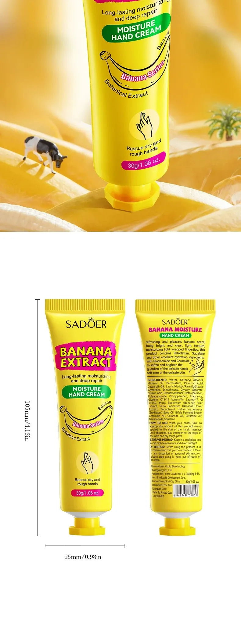 3/5Pcs Sadoer Banana Hand Cream Anti-Drying Crack Moisturizing Brightening Repairing Hand Creams for Hands Skin Care
