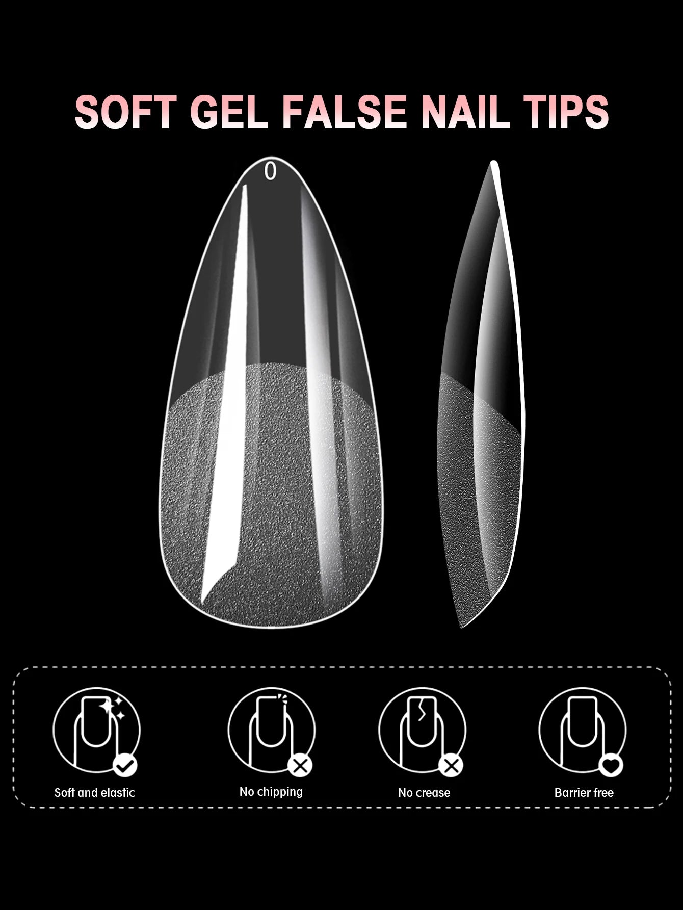 100/320/600Pcs Short Almond Nail Tips Soft Gel Nail Tips Full Cover False Nail Tips For Acrylic Nails  Salon Home Press On Nails