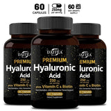With Biotin & Vitamin C, Hyaluronic Acid 250 Mg, 3-in-1 - Skin Moisturization, Joint Comfort, Hair & Eye Health