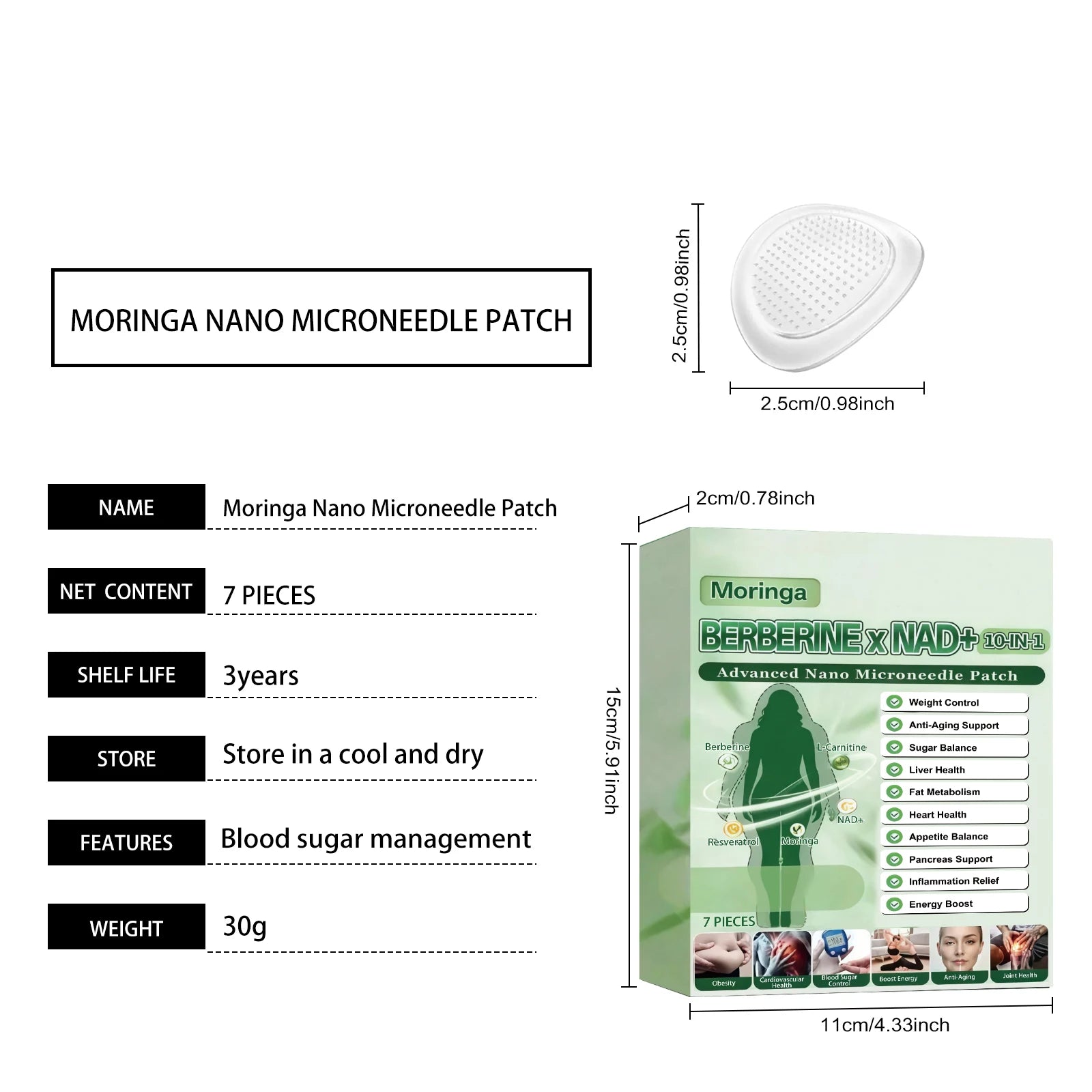 10 In 1 Overnight Microneedle Patch Natural Moringa Berberine NAD Plus Firming Skin Care Soluble Micro Darts Tightening Skincare