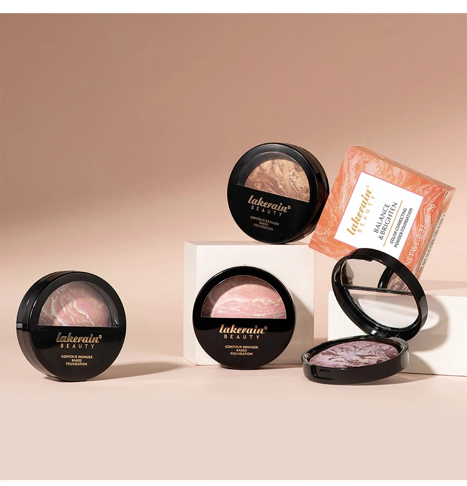 Demi Matte Natural Finish Baked Brighten Color Correcting Powder Foundation Buildable Light to Coverage Oil Control Makeup
