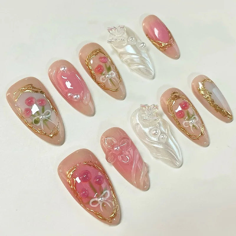 24 false nail pieces shipped randomly, Instagram-style false nails, wearable full-coverage almond-shaped press-on nails.