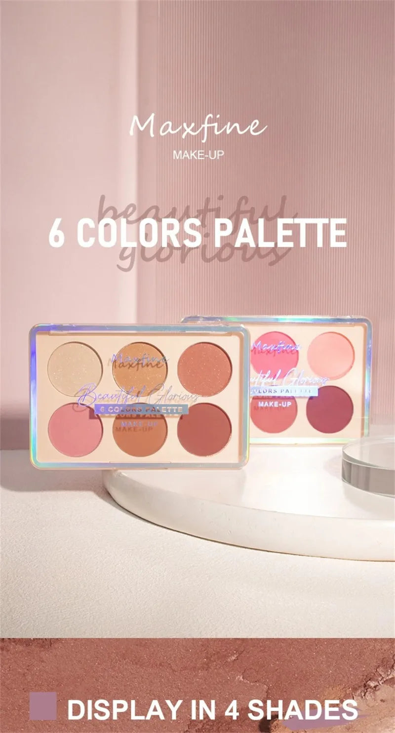 6-color Blush and Contouring All-in-one Palette Pearlescent Matte Powder Face Blusher Glitter Highlighter Blush Makeup Palette