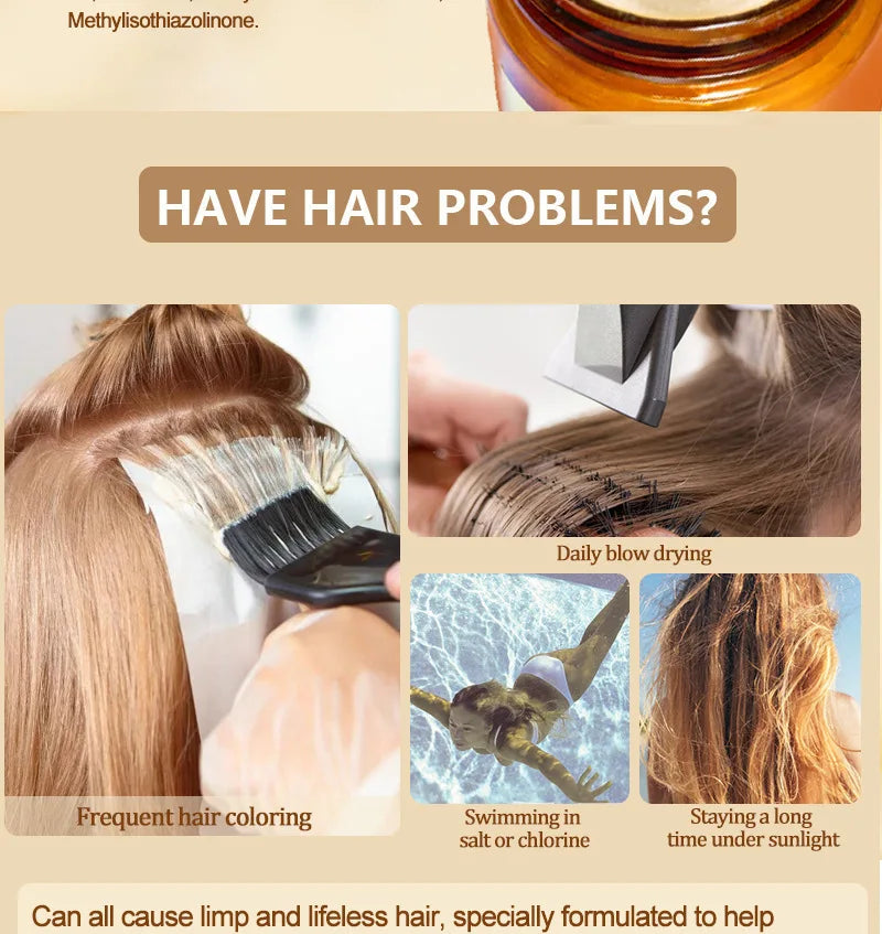 PURC No Steam Hair Mask Intensive Repair Dry Damaged Hair Smooth Silky Anti-Breakage Volumizing Hair Spa Treatment Conditioner