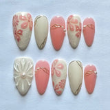 24PCS Medium Almond Press On Nails Wine Red Cute Cartoon Rabbit Bowknot Plaid Pearl False Nails Kawaii Nails Full Cover Wearable
