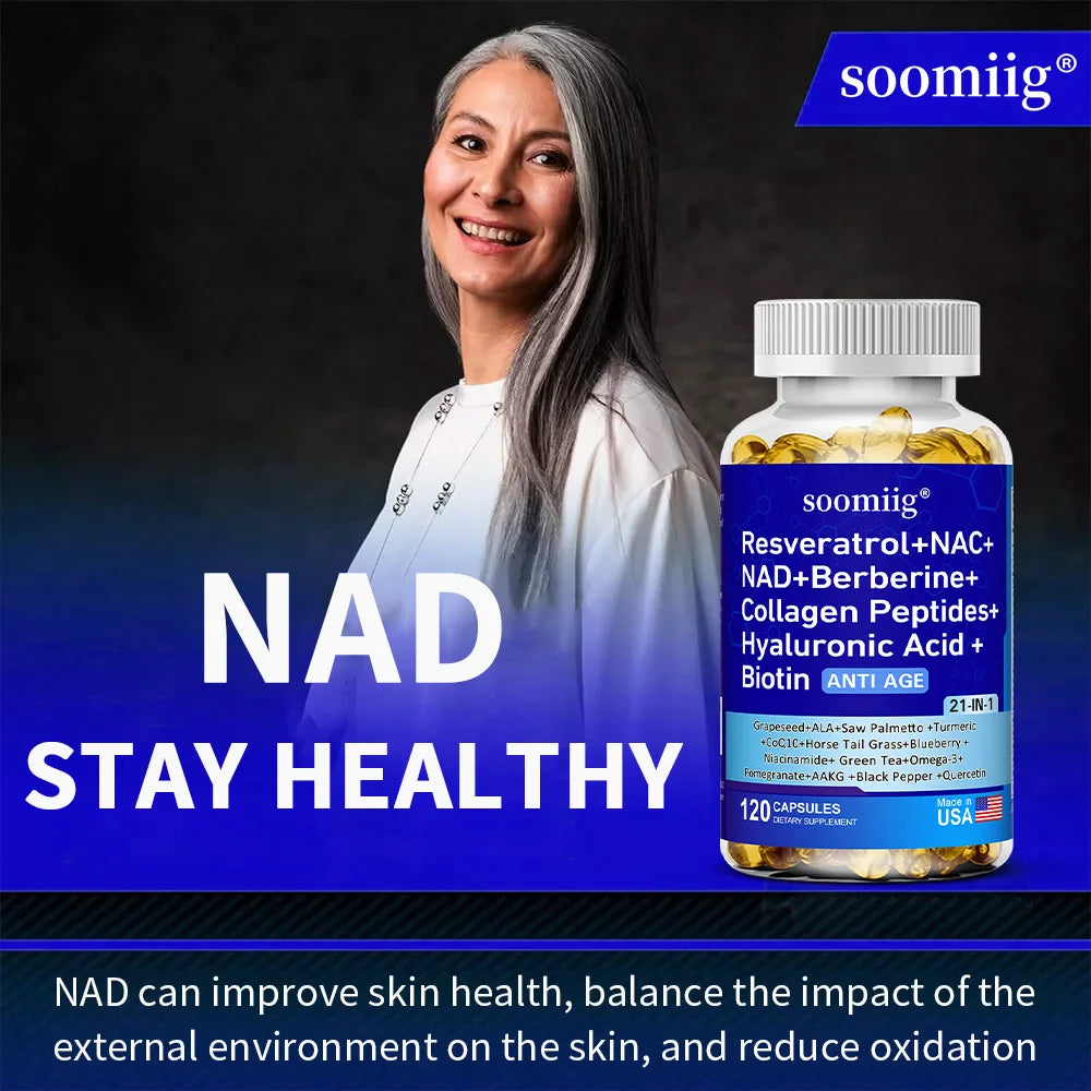 Vitamax 21-in-1 Supplement | NAD+ Resveratrol Collagen Berberine | Supports Hair, Skin, Nails, Joints, Anti-aging, Firming Skin