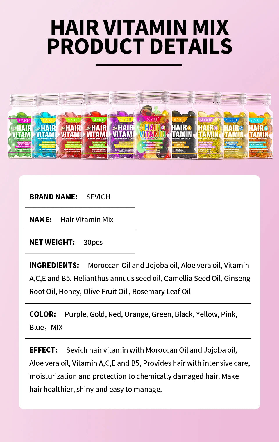 Sevich Mix Hair Vitamin Capsule Hair Treatment Oil Repair Damaged Smooth Hair Care Serum Nourishing Keratin Complex Oil