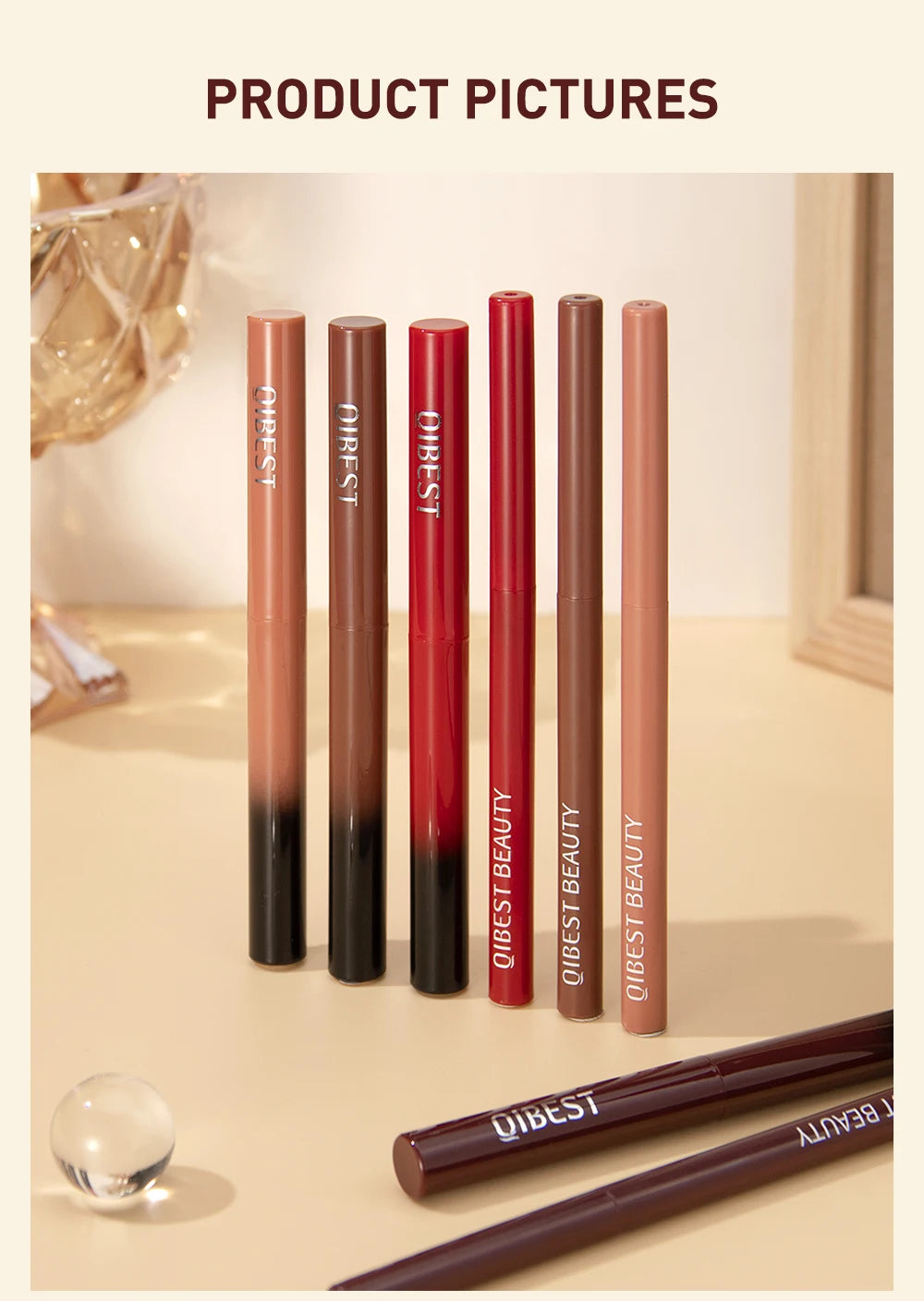 QIBEST 12 Colors Lip Makeup Nude Lipstick Pencil Waterproof Long Lasting Sexy Red Lip Stick Matte Lip Liner Pen Lipstick