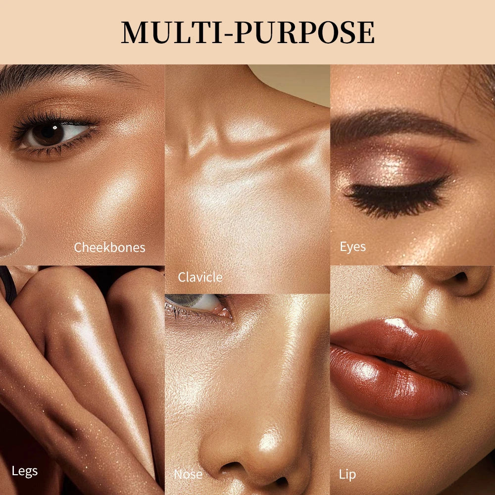 LongLasting Waterproof Face Highlighter Powder Instant Silky Skin Glow Baked Shimmer Illuminator Makeup Contouring Glitter