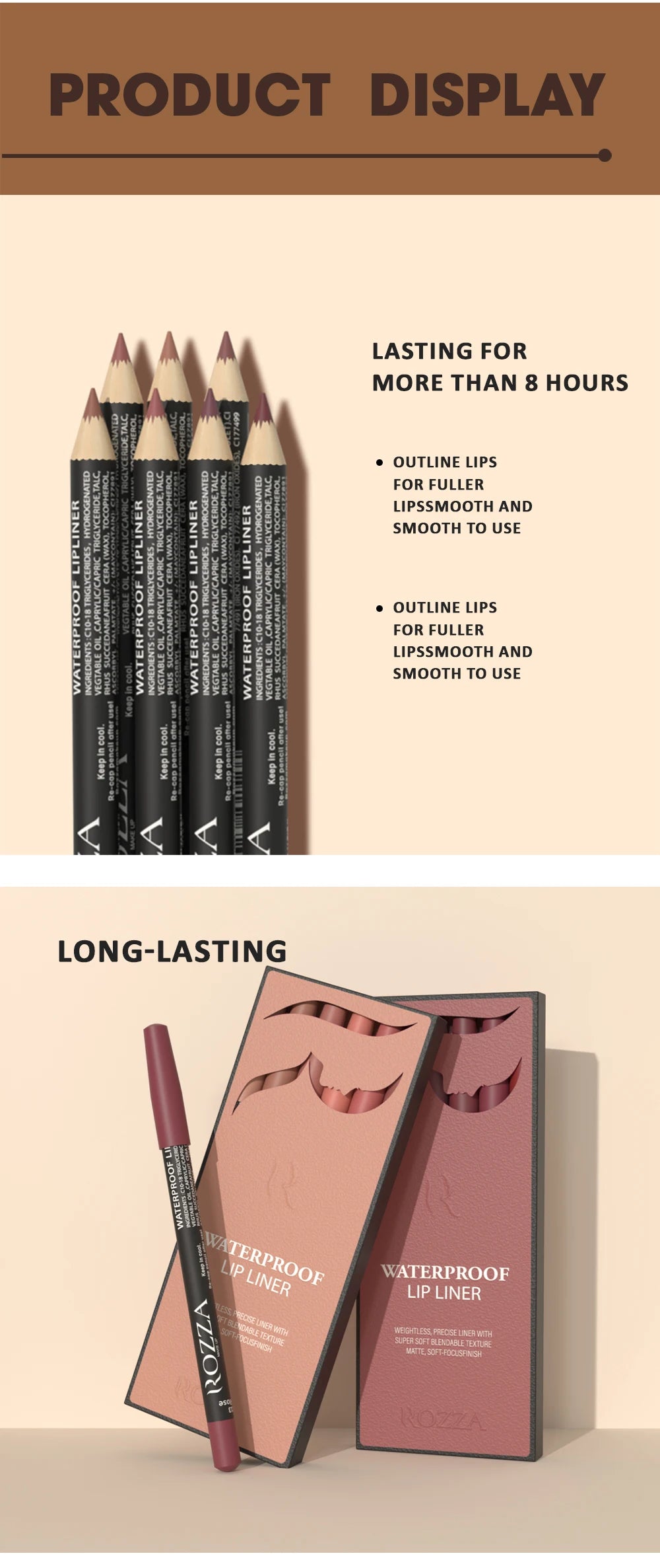 Rozza Waterproof Lip Liner Pencil Set, Weightless Precise Liner with Super Soft Blendable Texture Matte Soft