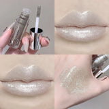 Water Light Mirror Lip Gloss Lasting Moisturizing Cool Black Silver Gray Pearlescent Fine Sparkling Lipstick Lip Oil