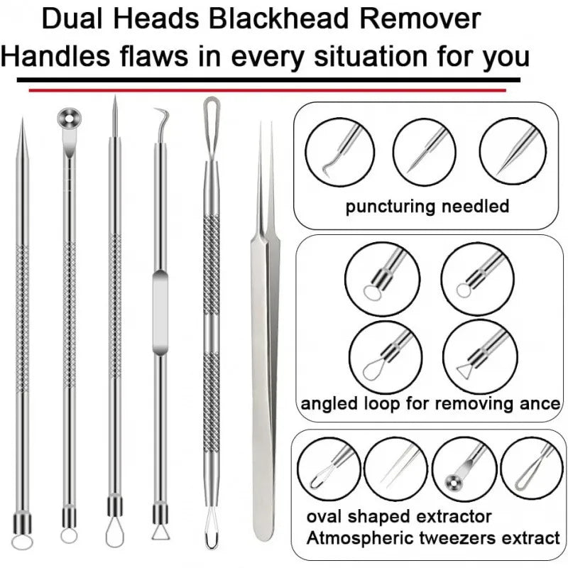 6PCS Pimple Removal Tool Blackheads Acne Remover Face Cleaning Kit Black Dots Remover Acne Tool Pimple Patches Acne LBHL16
