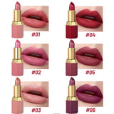 6 Colors Gold Bar Tube Lipstick Matte Texture Pearlescent Glitter Velvet Lipstick Valentine's Day Gift 6PCS